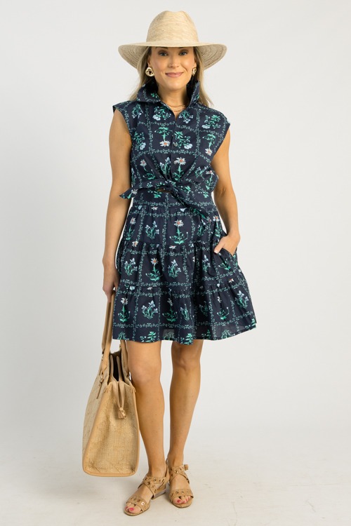 Daisy Tie Front Dress, Navy