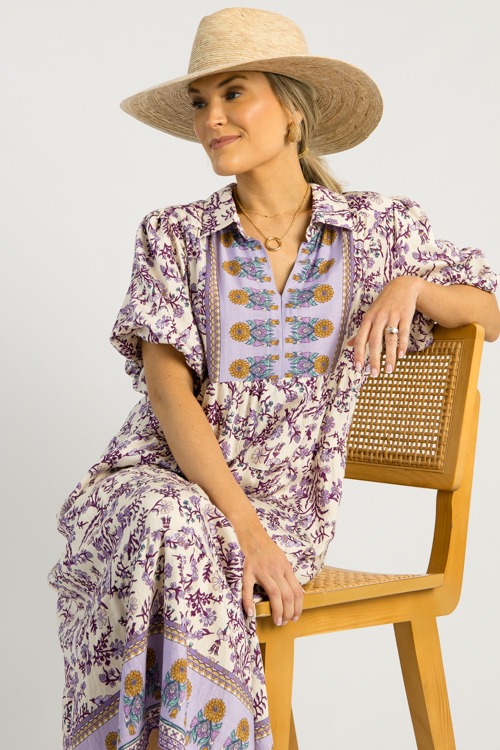 Border Print Floral Midi, Lavender