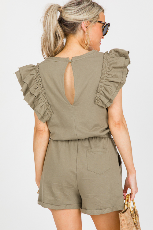 Terry Ruffle Romper, Olive