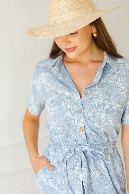 Tropical Belted Romper, Denim B