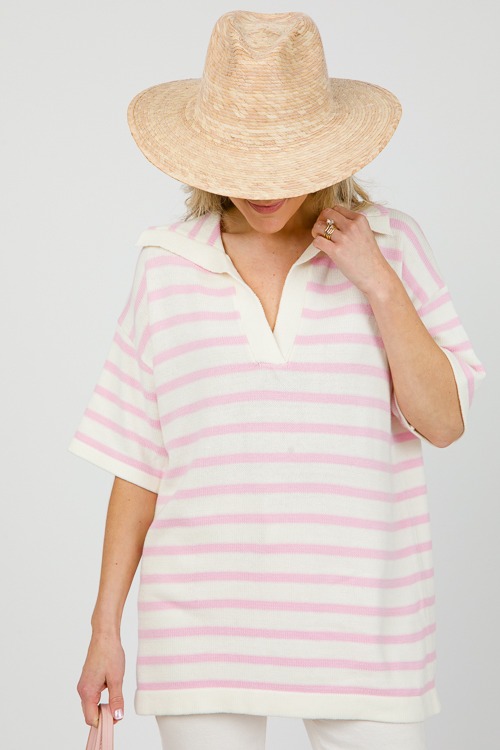 Short Sleeve Sweater, Pink Stri - 0508-66h.jpg