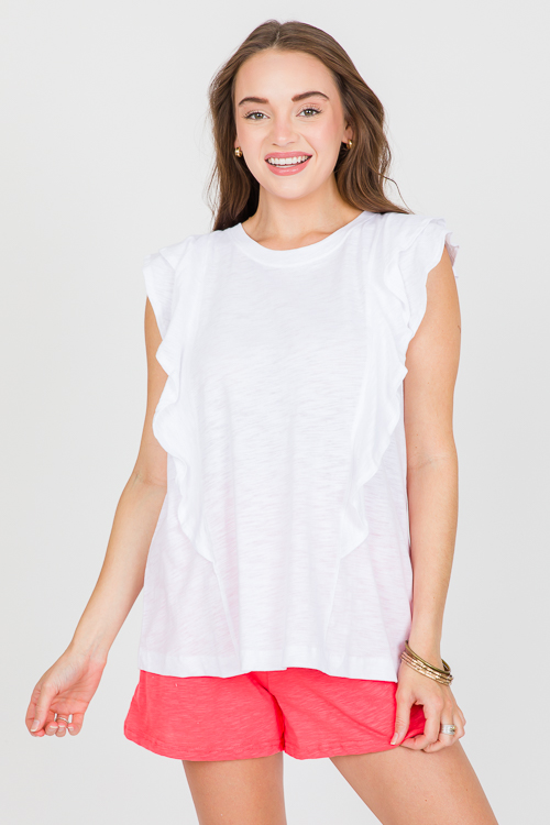 Ruffled Slub Knit Top, White