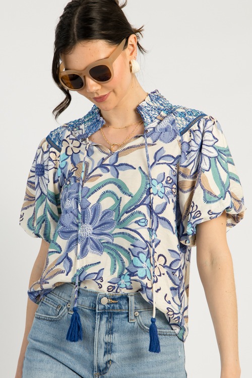 Smock Talk Floral Top, Navy