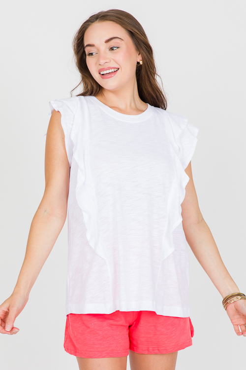 Ruffled Slub Knit Top, White
