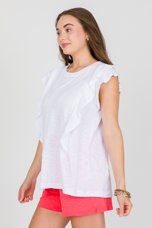 Ruffled Slub Knit Top, White