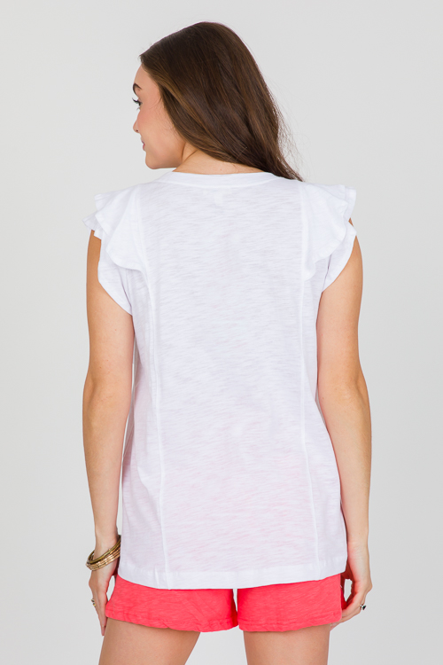 Ruffled Slub Knit Top, White