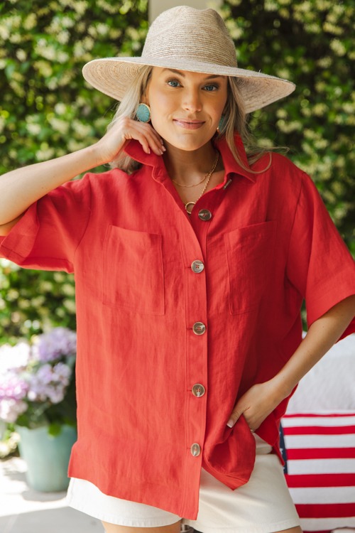 Short Sleeve Linen Shirt, Red - 0509-118-Edit.jpg