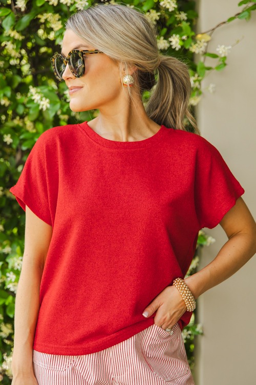 Round Neck Knit Top, Red