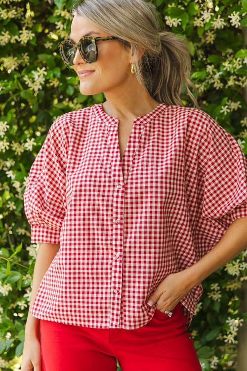 Gingham Button Up Blouse, Red - 0509-239.jpg