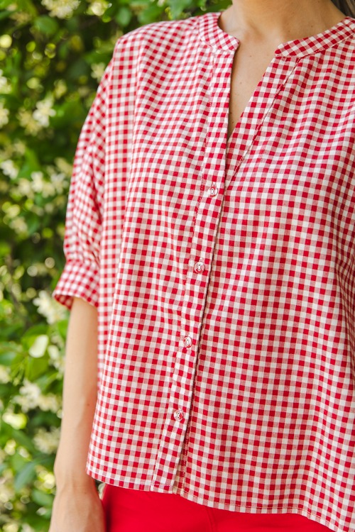 Gingham Button Up Blouse, Red - 0509-240.jpg