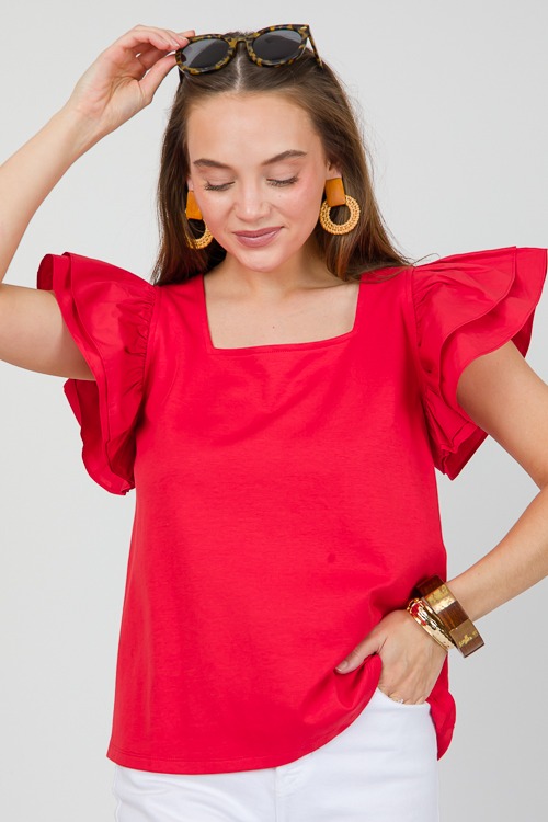Sidney Flutter Top, Tomato Red