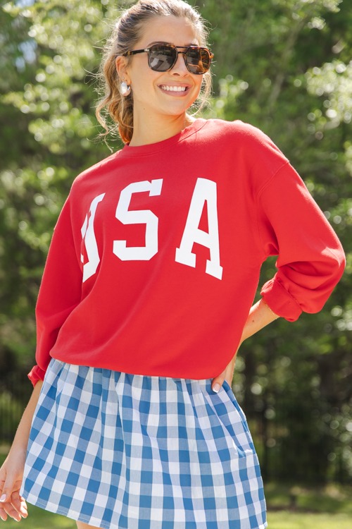 Gingham Pull-On Skirt, Blue - 0509-256.jpg