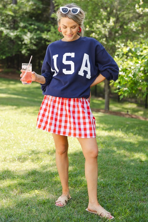 Gingham Pull-On Skirt, Red - 0509-272.jpg