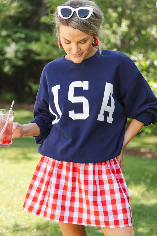 Gingham Pull-On Skirt, Red - 0509-275.jpg