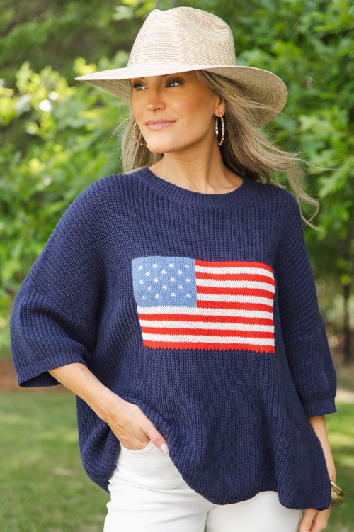 Flag Half Sleeve Sweater, Navy - 0509-295.jpg