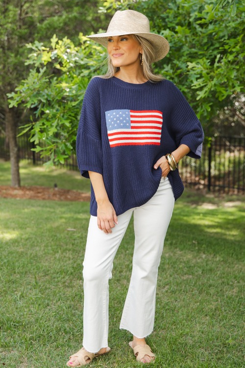 Flag Half Sleeve Sweater, Navy - 0509-296.jpg