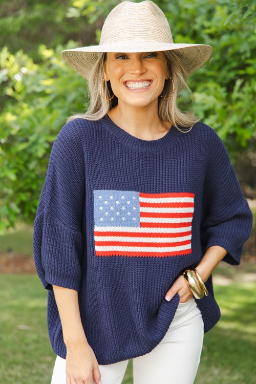 Flag Half Sleeve Sweater, Navy - 0509-298.jpg