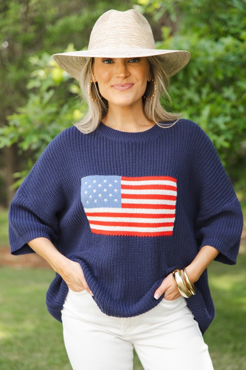 Flag Half Sleeve Sweater, Navy - 0509-299.jpg