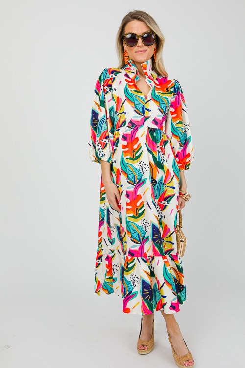 Bold Palm Leaf Midi, Cream Mix - New Arrivals - The Blue Door Boutique