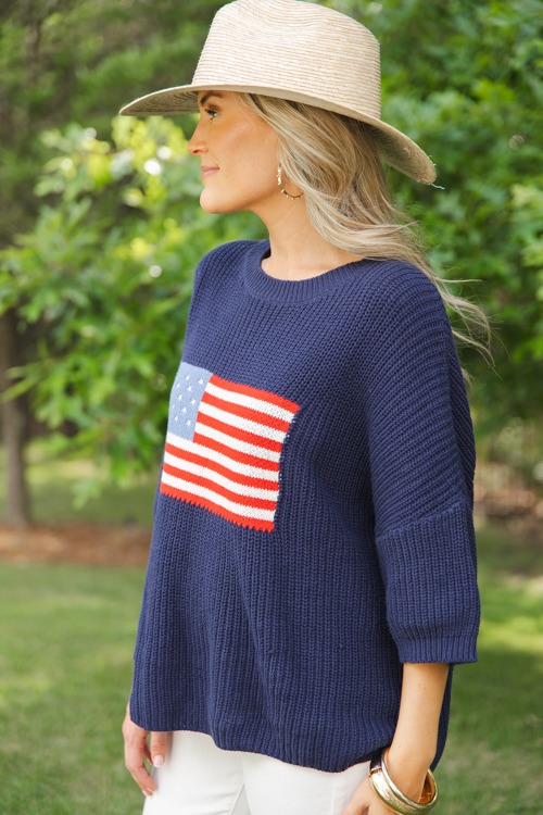 Flag Half Sleeve Sweater, Navy - 0509-300.jpg