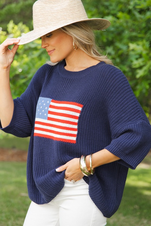 Flag Half Sleeve Sweater, Navy - 0509-301.jpg