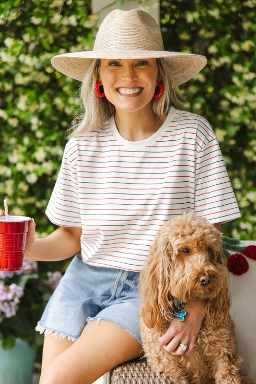Easy Stripe Tee, White Multi