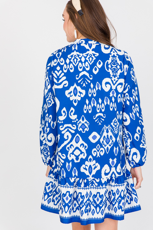 Button Up Printed Dress, Blue