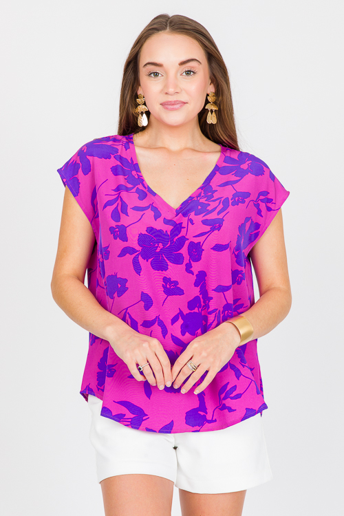 Blooming V Blouse, Purple Mix