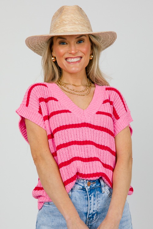 Celine Stripe Sweater, Hot Pink - 0509-98.jpg