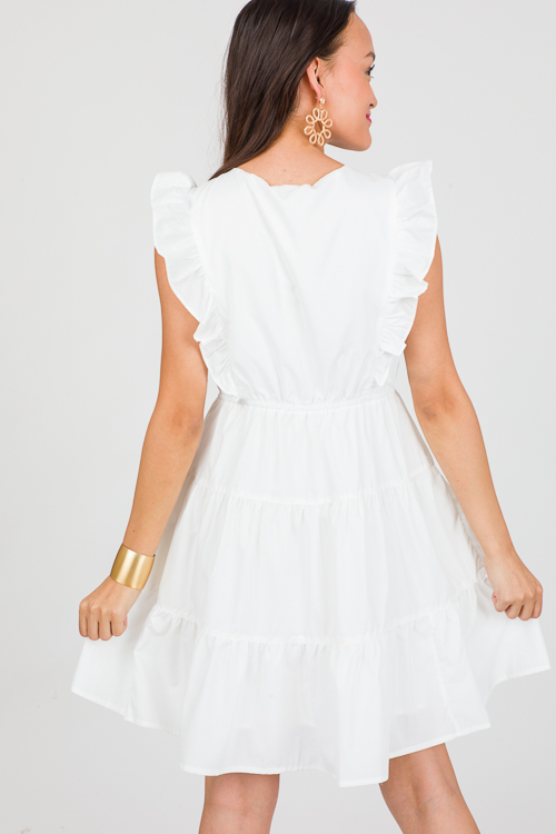 White v shop neck ruffle dress