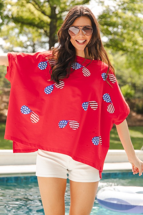America Shades Sequin Tee, Red