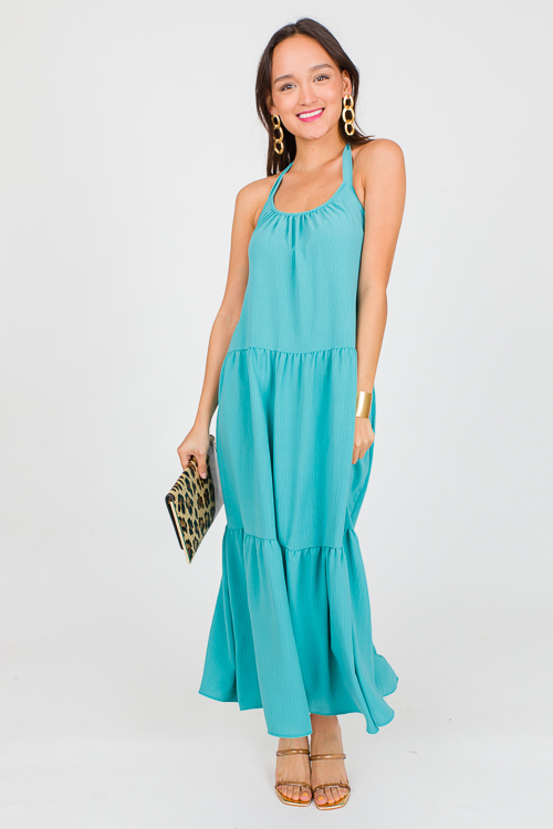 Tiered Halter Midi, Teal