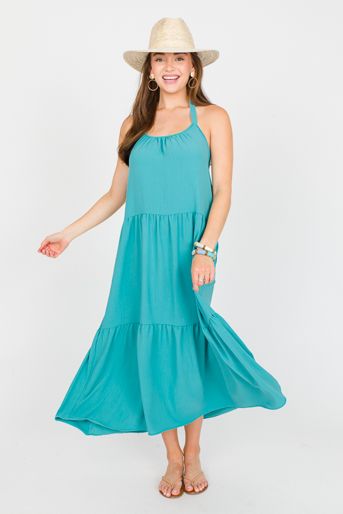 Tiered Halter Midi, Teal