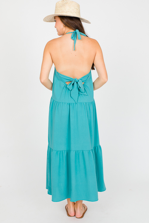 Tiered Halter Midi, Teal