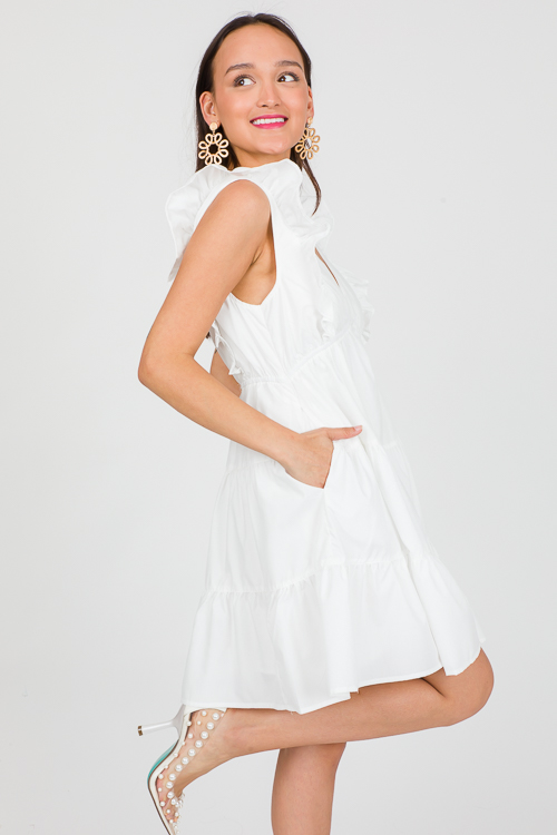 V-Neck Ruffle Dress, Off White