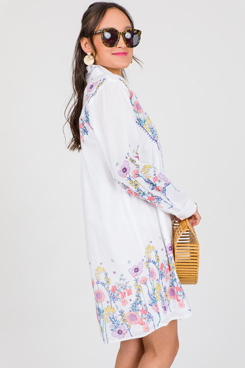 Floral Shirt Dress, White Multi