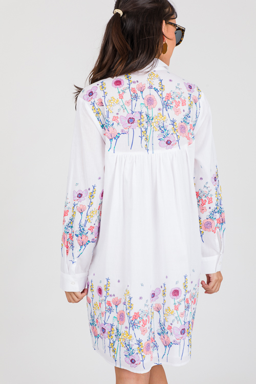 Floral Shirt Dress, White Multi