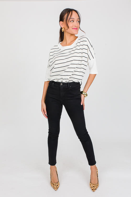 Boxy Stripe Tee, Ivory/Black