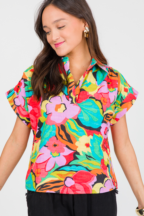 Collared Floral Top, Pink