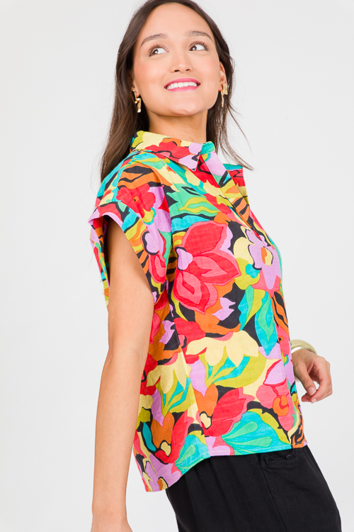 Collared Floral Top, Pink - SALE - The Blue Door Boutique