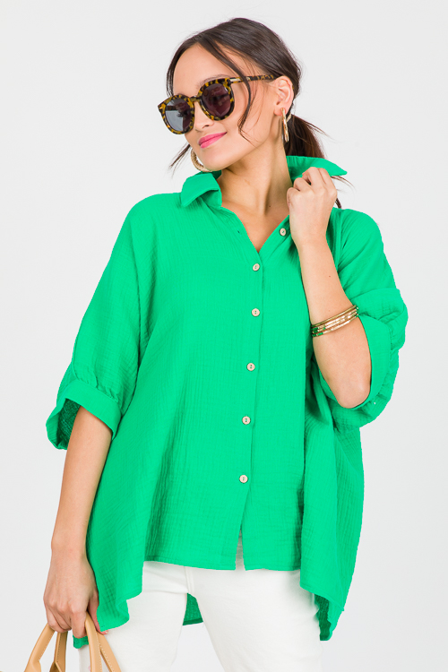Oversize Gauze Shirt, Kelly Green
