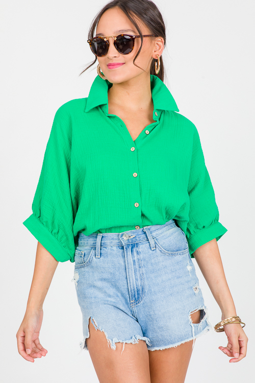 Oversize Gauze Shirt, Kelly Green