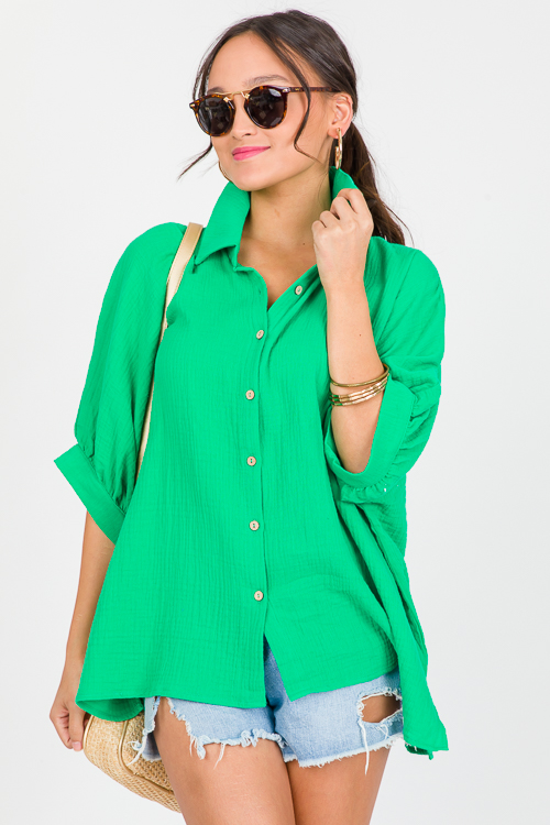 Oversize Gauze Shirt, Kelly Green