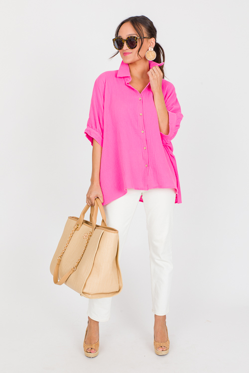 Oversize Gauze Shirt, Hot Pink