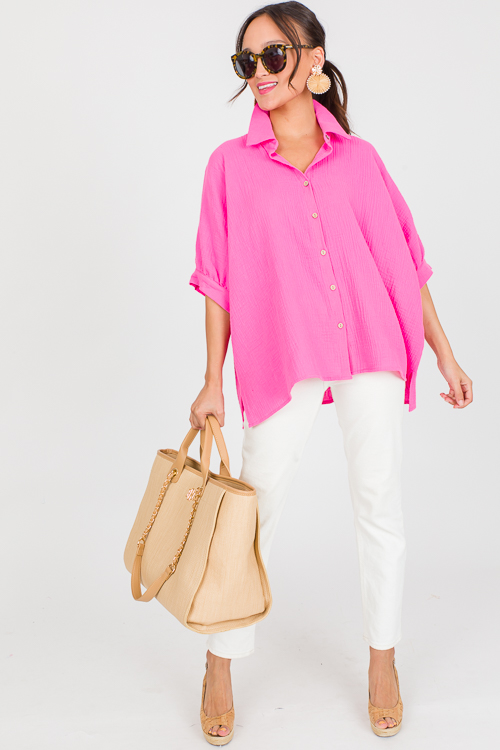 Oversize Gauze Shirt, Hot Pink - New Arrivals - The Blue Door Boutique