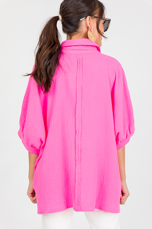 Oversize Gauze Shirt, Hot Pink