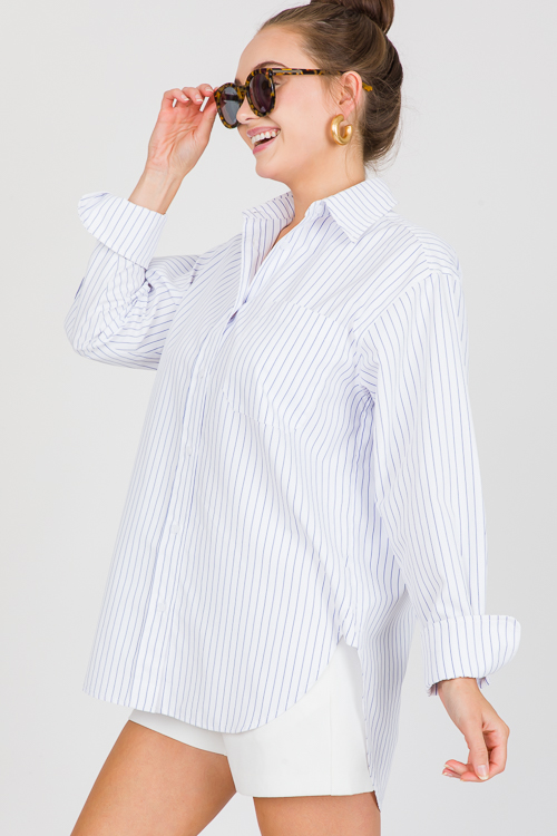 Oversized Pinstripe Shirt, White