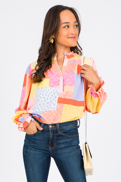 Patchwork Half Button Top, Oran