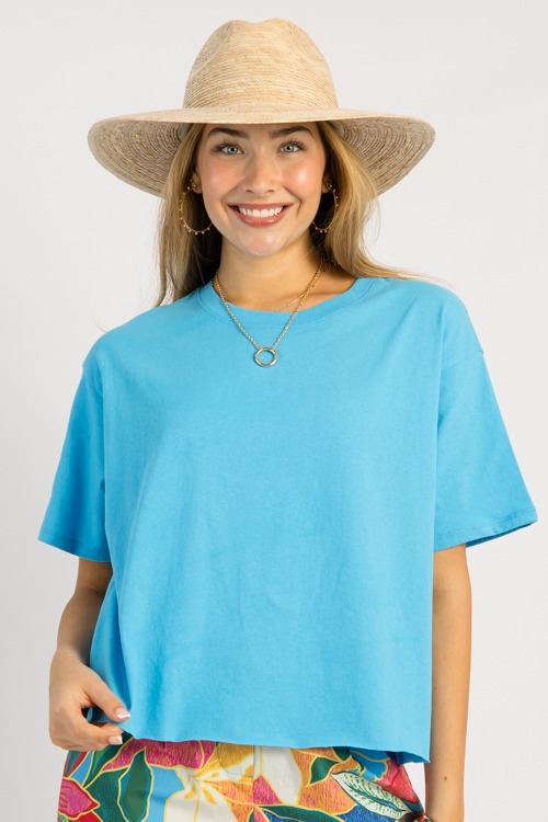 Raw Hem Tee, Aqua Blue