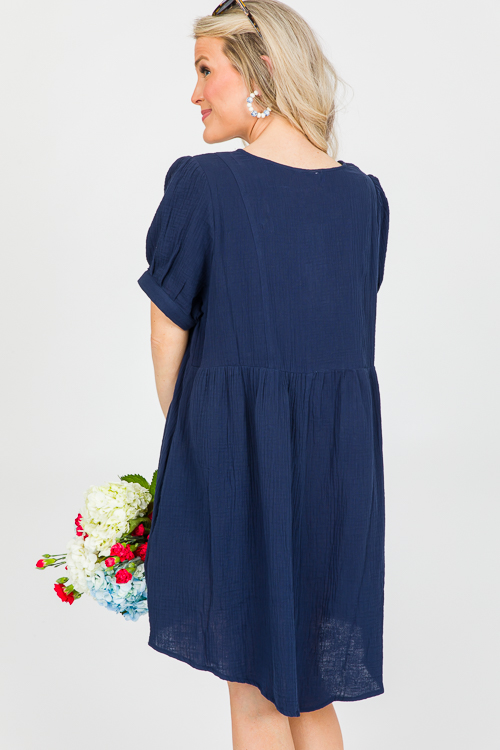 Be A Doll Gauze Dress, Navy